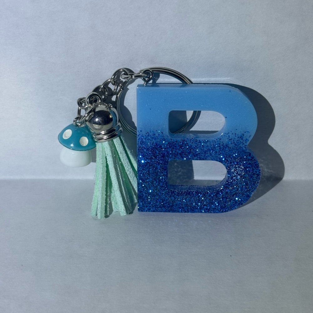 Blue Glitter Letter B Keychain